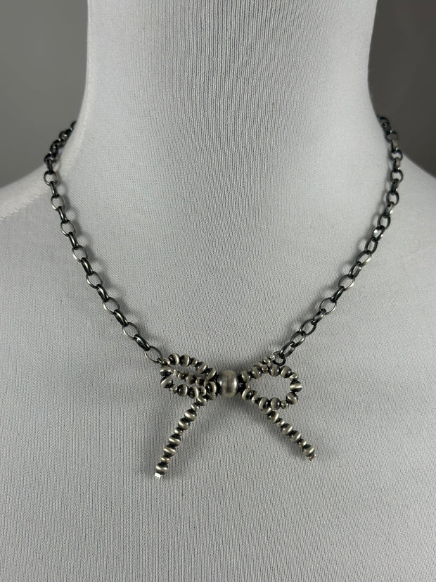 Sterling Silver Chain Bow Necklace