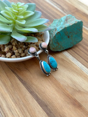 Kingman & pink conch Two Stone Earrings