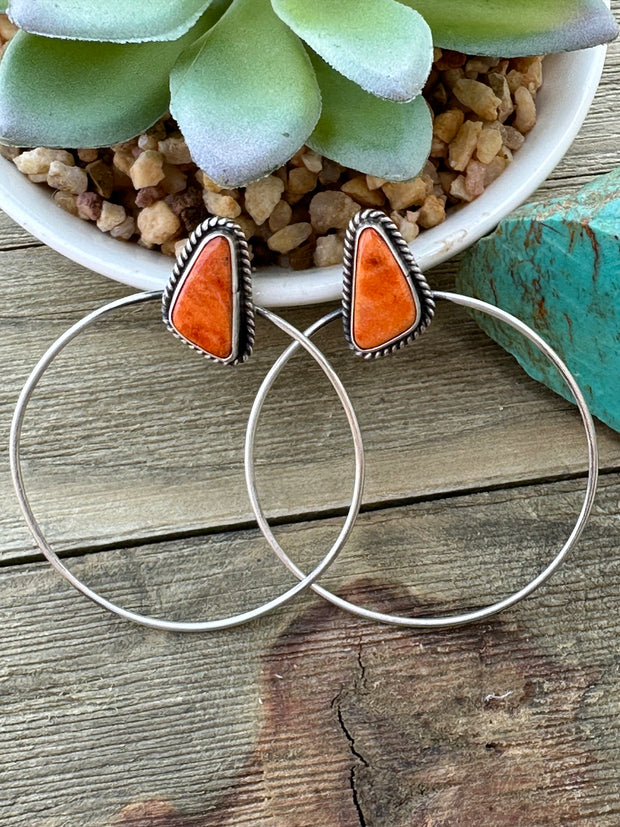 Orange Spiny Hoop Earrings