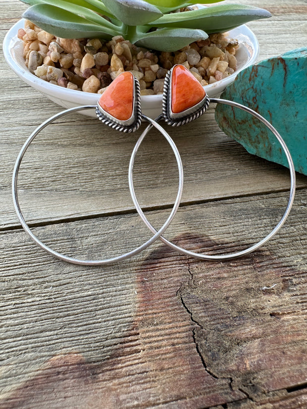 Orange Spiny Hoop Earrings
