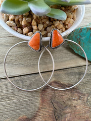 Orange Spiny Hoop Earrings