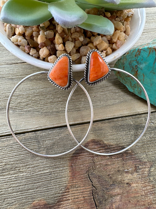 Orange Spiny Hoop Earrings