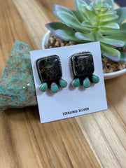4 Stone BlackJack & Turquoise Stud Earrings