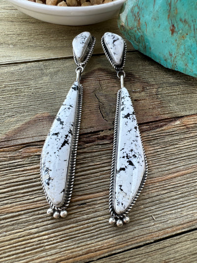 2 Stone White Buffalo Dangle Earrings