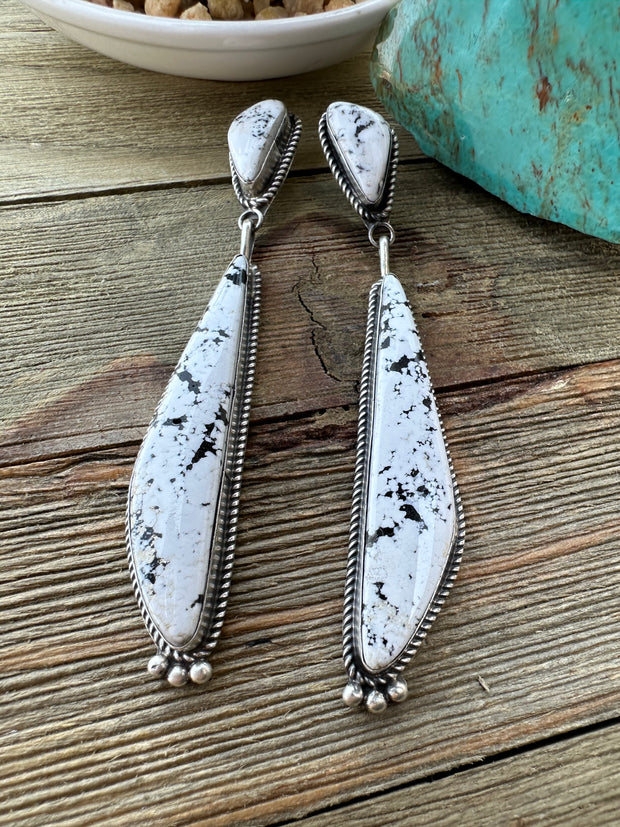 2 Stone White Buffalo Dangle Earrings