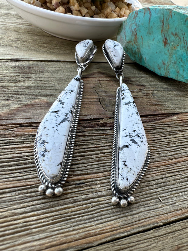 2 Stone White Buffalo Dangle Earrings