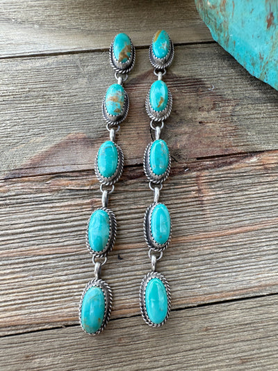 Kingman Turquoise 5 Stone Dangle Earrings