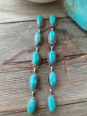 Kingman Turquoise 5 Stone Dangle Earrings
