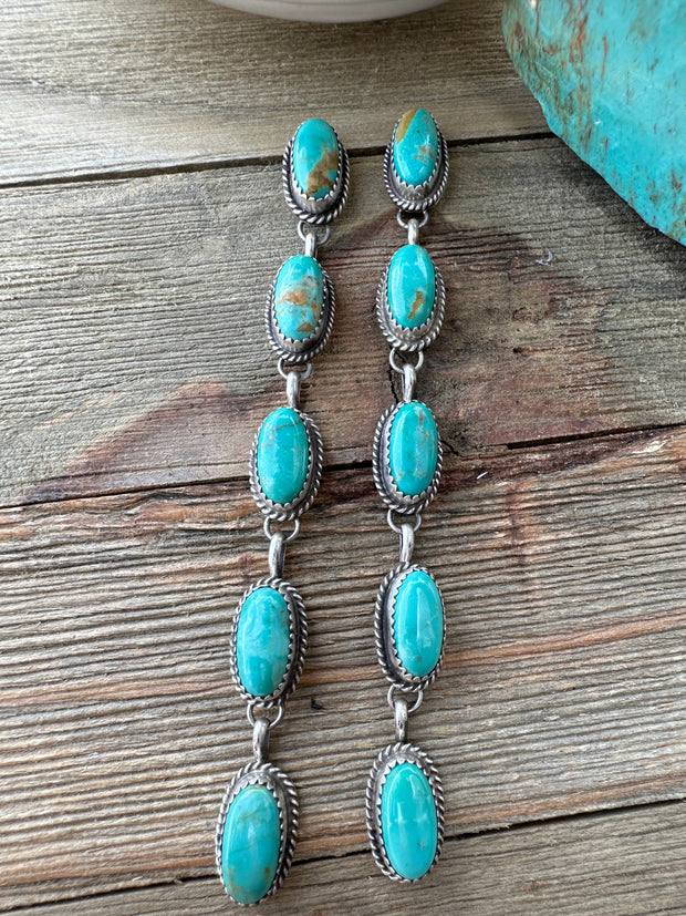 Kingman Turquoise 5 Stone Dangle Earrings