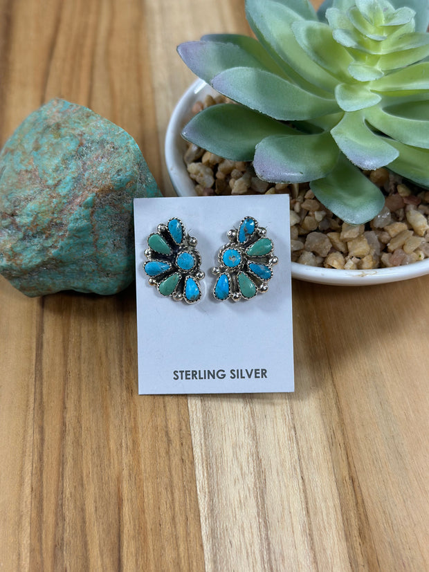 Kingman Turquoise Half Cluster Earring