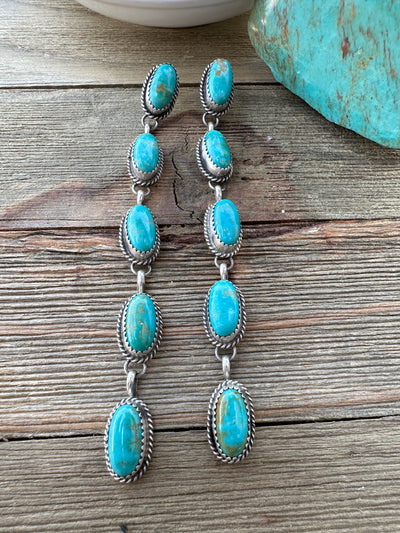 Kingman Turquoise 5 Stone Dangle Earrings