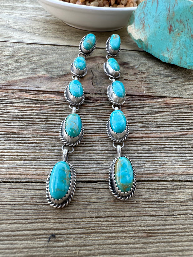 Kingman Turquoise 5 Stone Dangle Earrings