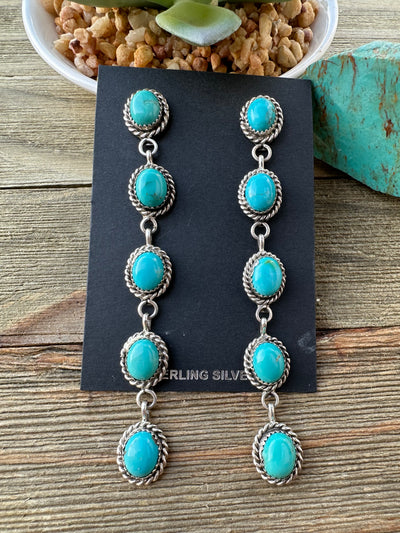 Kingman Turquoise 5 Stone Dangle Earrings
