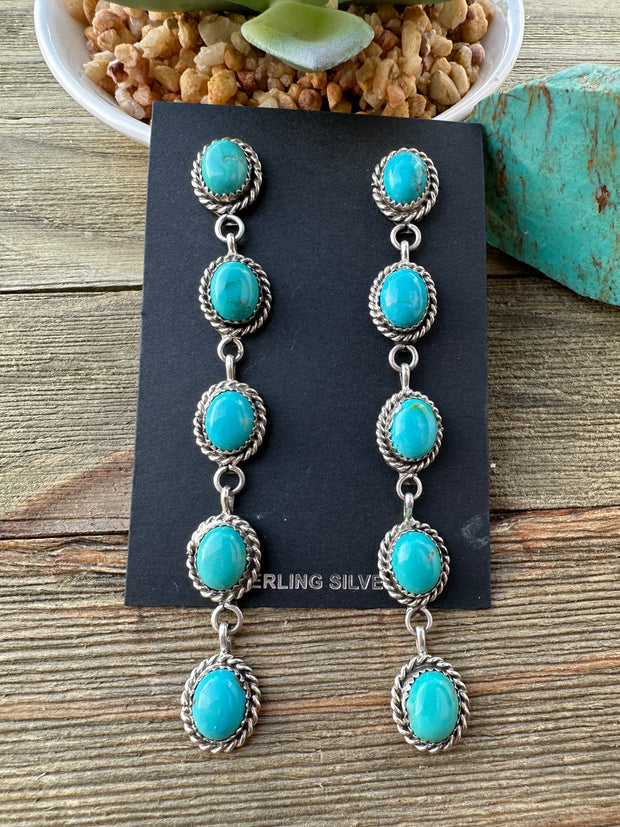Kingman Turquoise 5 Stone Dangle Earrings