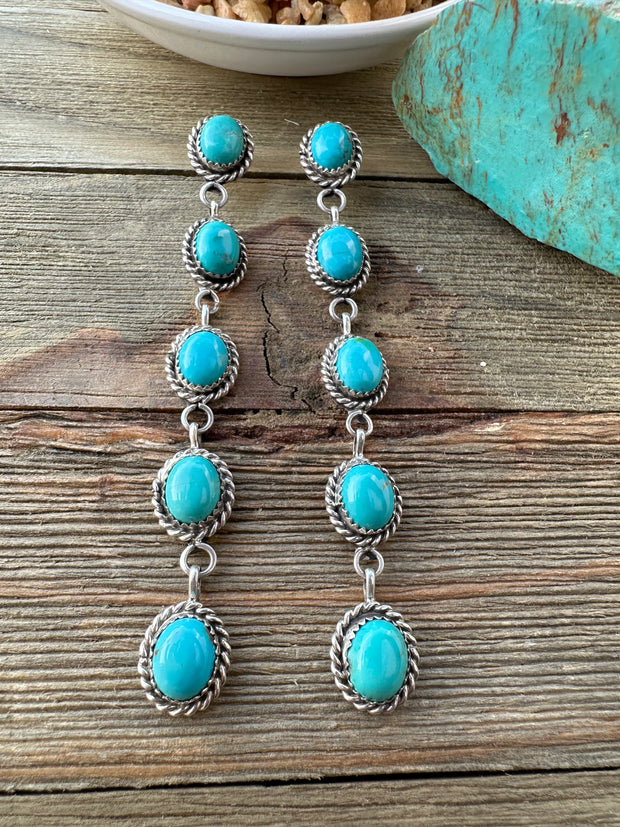 Kingman Turquoise 5 Stone Dangle Earrings