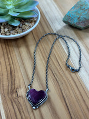 18" Purple Spiny Heart Pendant Necklace