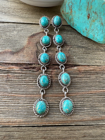 Kingman Turquoise 5 Stone Dangle Earrings