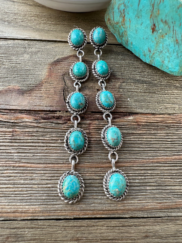 Kingman Turquoise 5 Stone Dangle Earrings