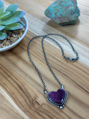 18" Purple Spiny Heart Pendant Necklace