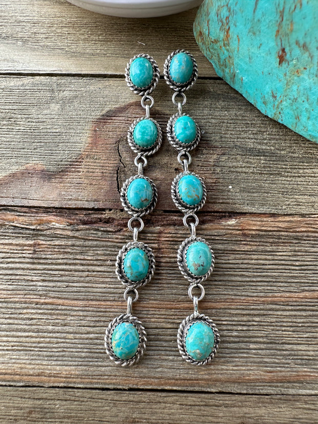Kingman Turquoise 5 Stone Dangle Earrings