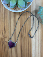 18" Purple Spiny Heart Pendant Necklace