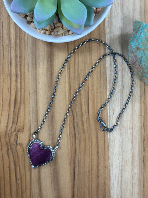 18" Purple Spiny Heart Pendant Necklace