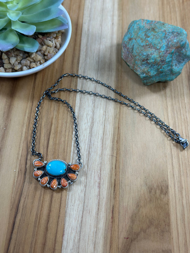 Kingman & Orange spiny Half Cluster Necklace