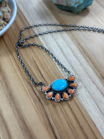 Kingman & Orange spiny Half Cluster Necklace