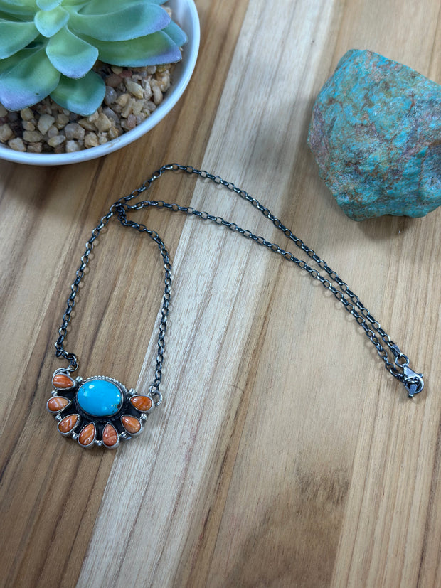 Kingman & Orange spiny Half Cluster Necklace