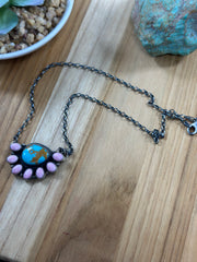 Pink conch and Kingman Half Cluster Necklace