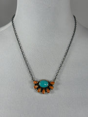 Kingman & Orange spiny Half Cluster Necklace