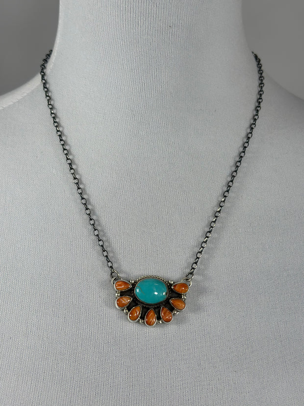 Kingman & Orange spiny Half Cluster Necklace