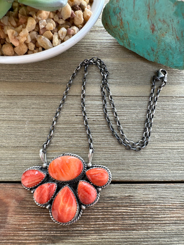 Orange Spiny Cluster Necklace