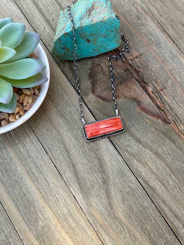 Orange Spiny Bar Necklace