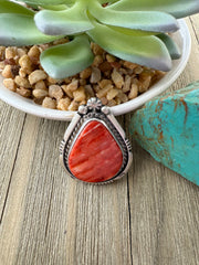 Red spiny teardrop ring