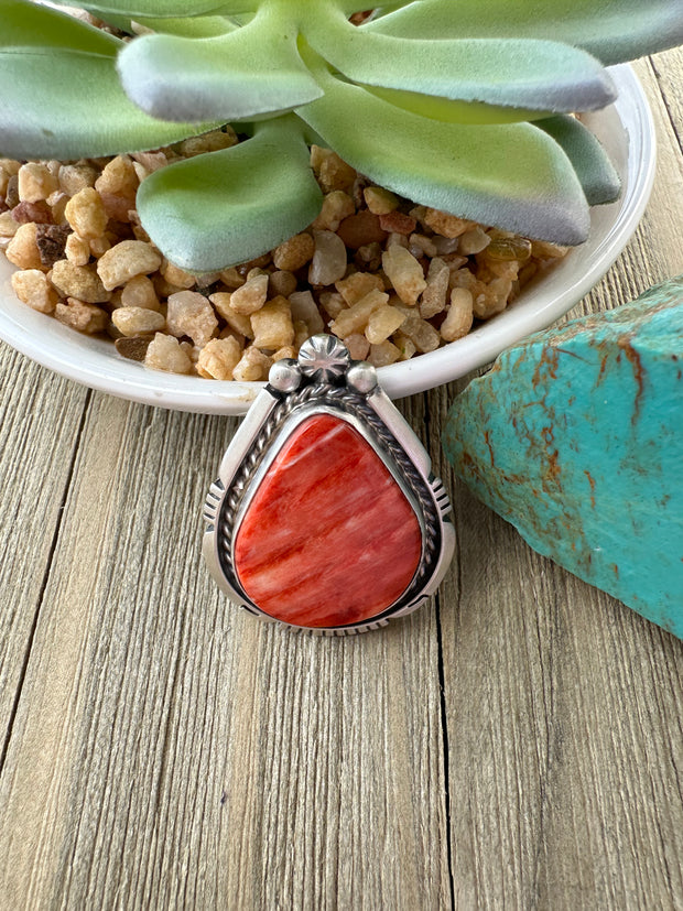 Red spiny teardrop ring