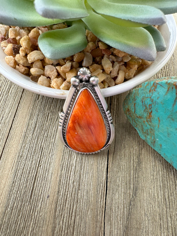 Orange Spiny teardrop ring