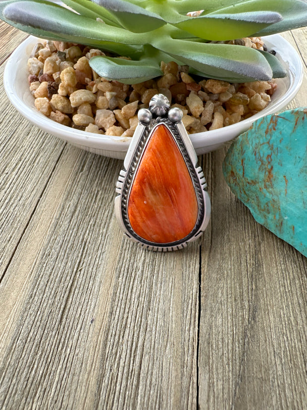 Orange Spiny teardrop ring