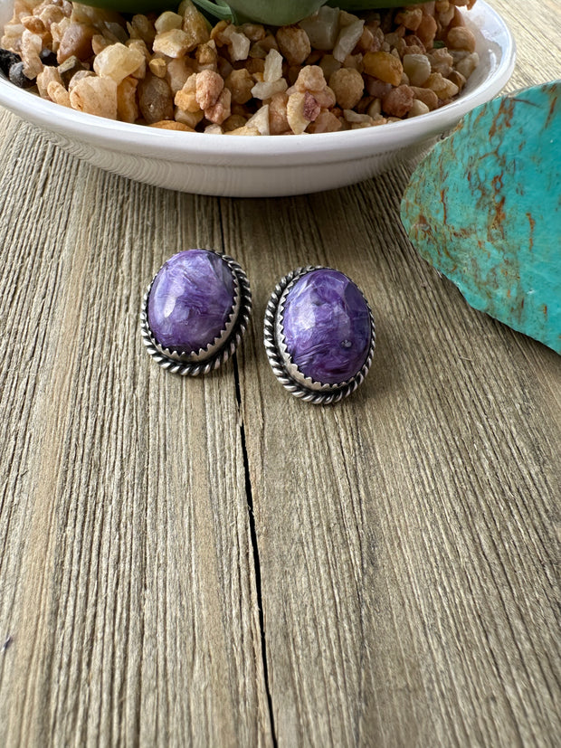 Charoite Stud Earrings