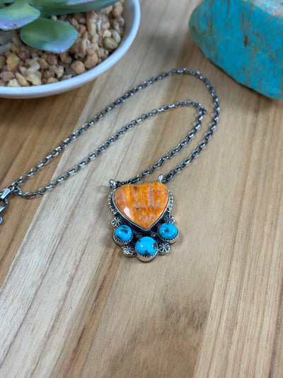 4 Stone Orange & Turquoise Heart Necklace