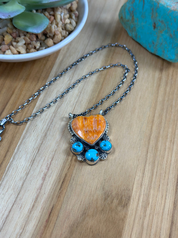 4 Stone Orange & Turquoise Heart Necklace