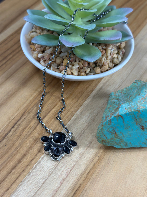 Black Onyx Cluster Necklace