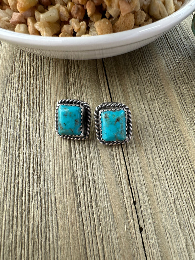 Kingman Turquoise Square Studs