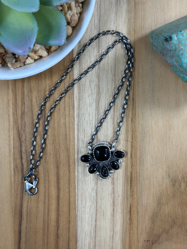 Black Onyx Cluster Necklace