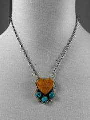 4 Stone Orange & Turquoise Heart Necklace