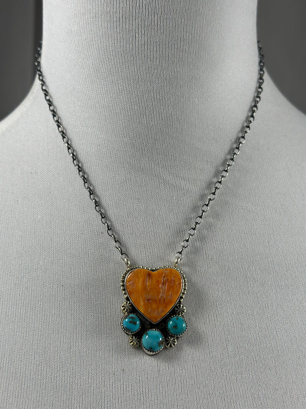 4 Stone Orange & Turquoise Heart Necklace
