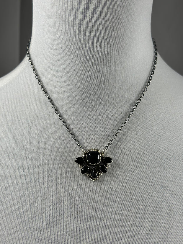 Black Onyx Cluster Necklace