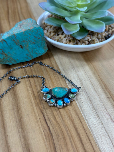 Kingman Turquoise Cluster Necklace