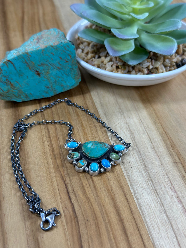 Kingman Turquoise Cluster Necklace