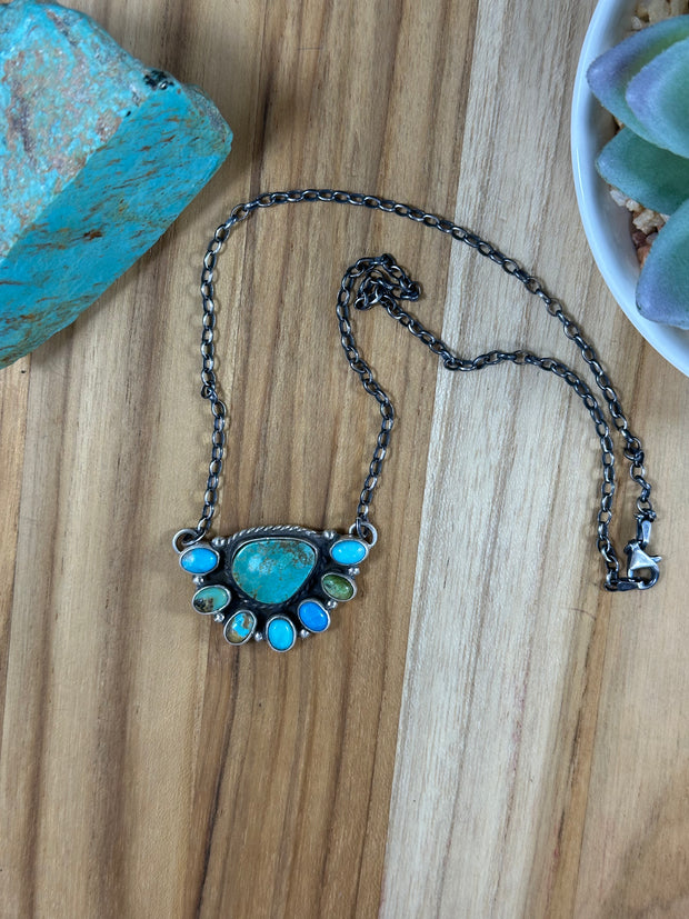 Kingman Turquoise Cluster Necklace